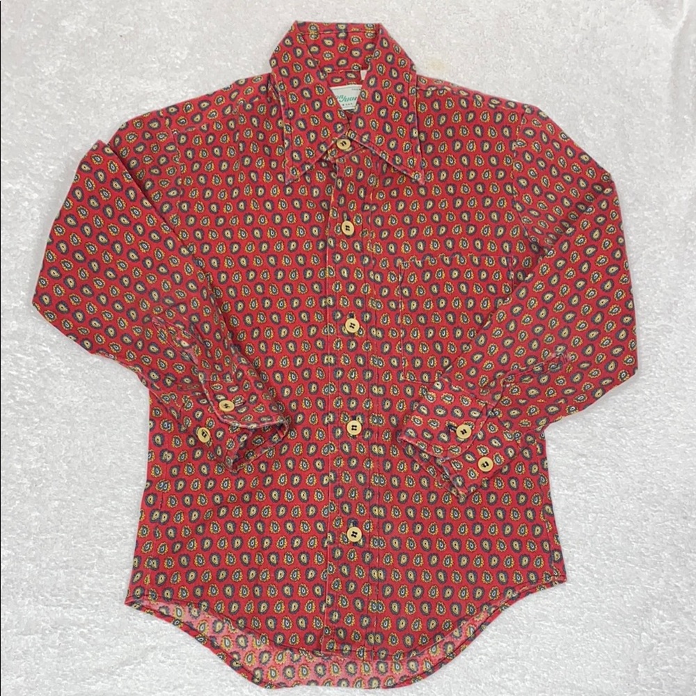 Vintage Don Juan 70’s Red paisley Patterned Button-Up Shirt boys size 8